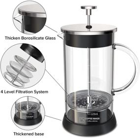 img 3 attached to ☕️ Premium French Press Coffee Maker Glass - 20oz Capacity, 4-Level Filter, Ideal for Travel and Camping