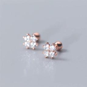 img 1 attached to Sparkling Sterling Silver Rose Gold 20G Cartilage Tragus Helix Stud Earrings with Dainty CZ Cubic Zirconia Crystal Flower Barbell, Labret Studs for Ear Piercing. Perfect Christmas Gifts and Fashion Jewelry for Women and Girls.