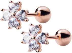 img 4 attached to Sparkling Sterling Silver Rose Gold 20G Cartilage Tragus Helix Stud Earrings with Dainty CZ Cubic Zirconia Crystal Flower Barbell, Labret Studs for Ear Piercing. Perfect Christmas Gifts and Fashion Jewelry for Women and Girls.