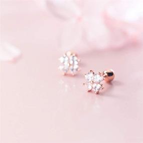 img 3 attached to Sparkling Sterling Silver Rose Gold 20G Cartilage Tragus Helix Stud Earrings with Dainty CZ Cubic Zirconia Crystal Flower Barbell, Labret Studs for Ear Piercing. Perfect Christmas Gifts and Fashion Jewelry for Women and Girls.