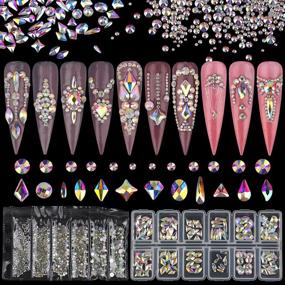 img 4 attached to ✨ Warmfits AB Crystal Rhinestones Set, 1840pcs Multi-Shape Nail Art Gems Iridescent Clear Class Flat Back Shiny Nail Jewels for Crafts, Phones, Clothes, Shoes, Jewelry, Bag - DIY Nail Art