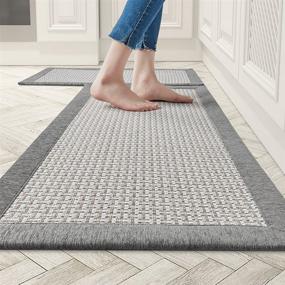 img 4 attached to 🧽 Washable Non-Skid Kitchen Rugs and Mats, Absorbent Large Floor Mats for Kitchen in Front of Sink, Set of 2 (20"x32"+20"x48", Gray)