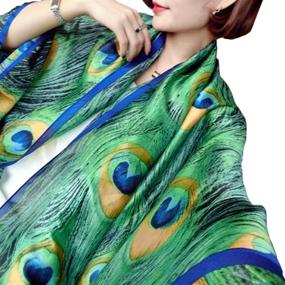 img 3 attached to 🦚 X&F Women's Fashion Peacock Feather Printed Long Scarf for Summer Wrap Shawls