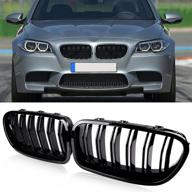 gloss black atpoen front kidney grille double slats replacement for bmw 5 series f10 f11 f18 m5 520i 523i 525i 528i 530i 535i 550i 2010-2016 (2 pcs) logo