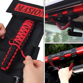 img 3 attached to 🚙 Red Paracord Grab Handles Grips for Jeep Wrangler YJ TJ JK JK JL JLU JT Sports Sahara Rubicon Gladiator Unlimited 1987-2021, UTV ATV 2-inch to 3-inch Roll Bar