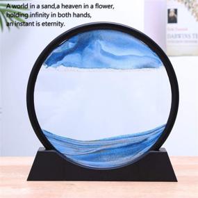 img 3 attached to 🌊 12-inch Moving Sand Art Picture, 3D Deep Sea Sandscape in Motion Display, Flowing Sand Frame, Flowing Round Glass Grit Photo Hourglass (Blue, 12-inch)