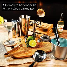 img 2 attached to 🍸 Silver Pro Cocktail Shaker Set by WinterCastle: The Ultimate 18-Piece Bartender Kit including Boston Shaker, Jigger, Muddler, Bar Spoon, Strainers, Pourers, Tongs, Bamboo Stand, and Recipe EBook