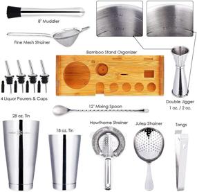 img 1 attached to 🍸 Silver Pro Cocktail Shaker Set by WinterCastle: The Ultimate 18-Piece Bartender Kit including Boston Shaker, Jigger, Muddler, Bar Spoon, Strainers, Pourers, Tongs, Bamboo Stand, and Recipe EBook