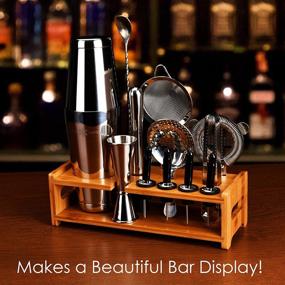 img 3 attached to 🍸 Silver Pro Cocktail Shaker Set by WinterCastle: The Ultimate 18-Piece Bartender Kit including Boston Shaker, Jigger, Muddler, Bar Spoon, Strainers, Pourers, Tongs, Bamboo Stand, and Recipe EBook