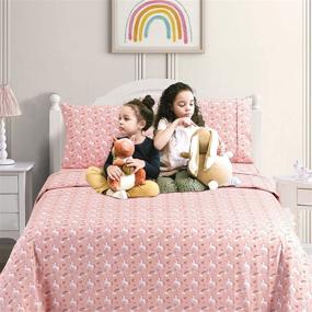 img 3 attached to 🦄 Magical Unicorn Printed Twin Sheet Set for Girls: Viviland Pink Super Soft Microfiber Bed Sheets for Kids and Toddlers