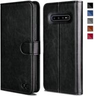 📱 ocase samsung galaxy s10 plus / s10+ case - black leather flip wallet with card slot, kickstand, and tpu shockproof interior logo