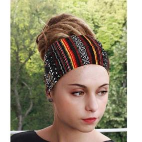 img 1 attached to Bohend Boho Button Headband Set of 3 - Wide Stretchy Knotted Headwear for Daily Use, Sport, Athletic, Yoga, Gym - Hair Accessories for Women and Girls (C)