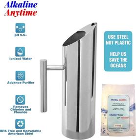 img 1 attached to 🥤 Чайник с щелочной водой «Alkaline Anytime» - щелочная вода pH 9.5+ в пакете - нержавеющая сталь, произведено в США - предохранитель от образования льда - современный дизайн - кувшин для воды без BPA - приготовление холодного чая - идеально подходит для щелочной воды, льда, Кул Аида, холодного кофе, лимонада