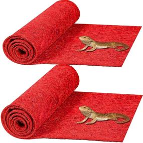 img 4 attached to 🦎 PINVNBY 2 Pcs Reptile Carpet - 39.3x19.6 inch - Terrarium Bedding Liner for Lizard Turtle Gecko Spider Bearded Dragon Frog Chameleon Leopard Gecko Snake (Red)