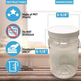 img 2 attached to CSBD 32 Oz Clear Plastic Mason Jars - Ribbed Liner Screw On Lids - Wide Mouth - BPA Free - PET Plastic - Made In USA - Bulk Storage Containers - 4 Pack (32 Ounces)