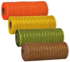 img 1 attached to 🍂 Vibrant Fall Harvest Mesh Set of 4 - Orange, Yellow, Green, and Brown | 5 Yards Each