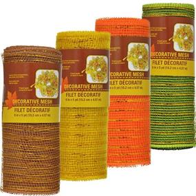 img 2 attached to 🍂 Vibrant Fall Harvest Mesh Set of 4 - Orange, Yellow, Green, and Brown | 5 Yards Each