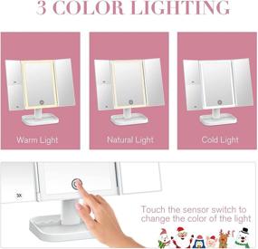 img 3 attached to 💄 72 LEDs Vanity Makeup Mirror with Lights, 3 Color Lighting, Lighted Cosmetic Mirror, 1x 2X 3X Magnification, Touch Control, Dual Power Supply – Portable and Great Female Gift