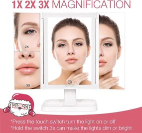 img 2 attached to 💄 72 LEDs Vanity Makeup Mirror with Lights, 3 Color Lighting, Lighted Cosmetic Mirror, 1x 2X 3X Magnification, Touch Control, Dual Power Supply – Portable and Great Female Gift
