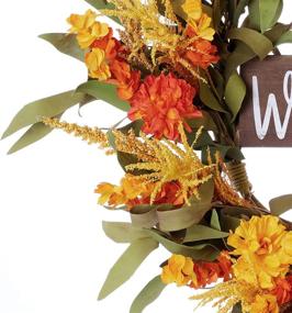 img 1 attached to 🍁 20-Inch Autumn Wreath with Wooden Welcome Sign - Vibrant Orange Flower Wreath for Front Door, Window, Wall - Farmhouse Decor and Thanksgiving Day Decoration