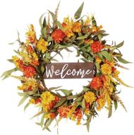 🍁 20-inch autumn wreath with wooden welcome sign - vibrant orange flower wreath for front door, window, wall - farmhouse decor and thanksgiving day decoration логотип