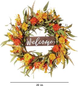 img 3 attached to 🍁 20-Inch Autumn Wreath with Wooden Welcome Sign - Vibrant Orange Flower Wreath for Front Door, Window, Wall - Farmhouse Decor and Thanksgiving Day Decoration