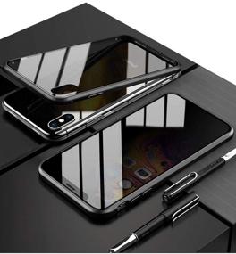 img 4 attached to 📱 KumWum Anti Peep Case for iPhone Xr: Magnetic Adsorption, Aluminum Bumper, Clear Tempered Glass Double Privacy Full Phone Cover in Black