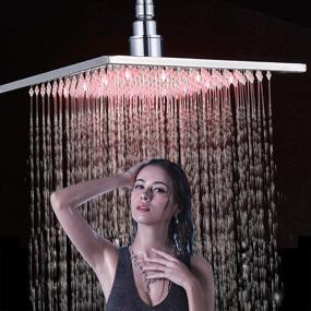 img 2 attached to Large 16 Inch LED Shower Head - NeierThodore Polished Chrome, Square Rainfall Design