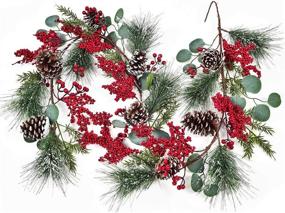 img 4 attached to 🎄 Lvydec 6ft Christmas Pine Garland Decoration with Red Berry Pine Cones, Eucalyptus Leaves, and Pine Needle – Perfect Holiday Mantel, Fireplace, and Table Centerpiece