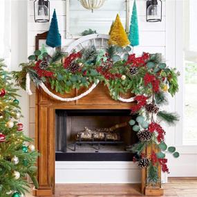 img 2 attached to 🎄 Lvydec 6ft Christmas Pine Garland Decoration with Red Berry Pine Cones, Eucalyptus Leaves, and Pine Needle – Perfect Holiday Mantel, Fireplace, and Table Centerpiece