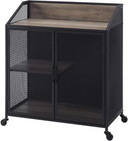 img 2 attached to Urban Industrial Metal Mesh Double Door Rolling 🍷 Bar Cabinet - Walker Edison Malcomb, 33 Inch, Grey