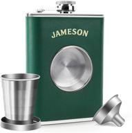 🥃 kwanithink 8 oz stainless steel shot flask for men - green whiskey hip flask with collapsible 2 oz shot glass & funnel - ideal gift for men - liquor flask logo