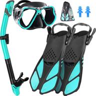 π€Ώ createy mask fin snorkel set: adult snorkeling gear with panoramic view diving mask, trek fin, dry top snorkel, travel bags for lap swimming logo