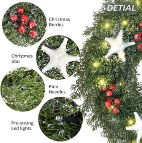 img 2 attached to 🎄 ANGELEMM 16 Inch Pre-lit Christmas Wreaths for Front Door with Built-In Hook, Battery Operated Decorative Hanging Ornament, Artificial Door Wreath with Clear LED Lights