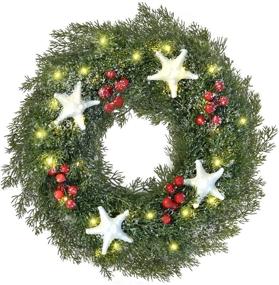 img 4 attached to 🎄 ANGELEMM 16 Inch Pre-lit Christmas Wreaths for Front Door with Built-In Hook, Battery Operated Decorative Hanging Ornament, Artificial Door Wreath with Clear LED Lights