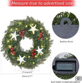 img 3 attached to 🎄 ANGELEMM 16 Inch Pre-lit Christmas Wreaths for Front Door with Built-In Hook, Battery Operated Decorative Hanging Ornament, Artificial Door Wreath with Clear LED Lights