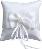 💍 white wedding ring bearer pillow - 7.8 inch x 7.8 inch with pearls - decorative bridal ring pillow logo