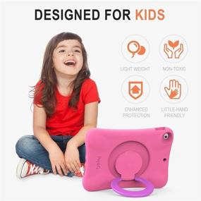 img 2 attached to 👧 Pink Purple PEPKOO Kids Case for iPad 8th 7th Gen – Lightweight Shockproof Cover with Folding Handle and Stand, Full Body Rugged Protection for Boys Girls