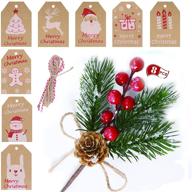 8-piece set of christmas red berry pine cones for diy crafts & 8-pack of brown kraft paper gift tags, artificial holly spray/wreath picks with red evergreen branches for xmas decorations, garland décor (red) logo