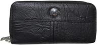 👜 black leather stone mountain nancy double zip around checkbook wallet logo