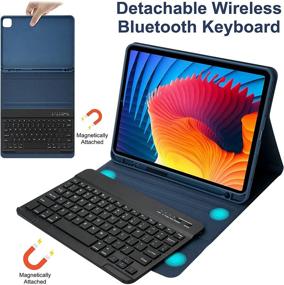 img 2 attached to 🔵 Bluetooth Keyboard Case for iPad Pro 11 inch 2020/2018 & iPad Air 4th Gen 10.9 2020, Detachable Keyboard with Pencil Holder & Smart Cover - Blue