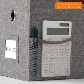 img 1 attached to 🗂️ Linen File Boxes with Metal Sliding Rail - Letter Size [1pack] | Extra Pocket Storage | Collapsible Hanging File Storage Organizer | Filing Boxes File Organizer Box