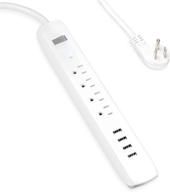 💥 15a/1875w surge protector power strip with 4 usb ports, 4 electrical outlets, 6 ft white extension cord – etl listed logo