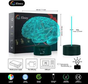 img 2 attached to 🌙 Elstey Brain 3D Night Light: Touch Control Lamp with Optical Illusion, 7 Colors, Acrylic Flat & ABS Base & USB Cable