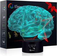 🌙 elstey brain 3d night light: touch control lamp with optical illusion, 7 colors, acrylic flat & abs base & usb cable логотип