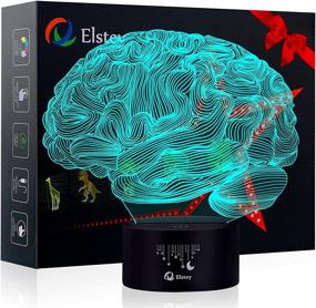 img 4 attached to 🌙 Elstey Brain 3D Night Light: Touch Control Lamp with Optical Illusion, 7 Colors, Acrylic Flat & ABS Base & USB Cable