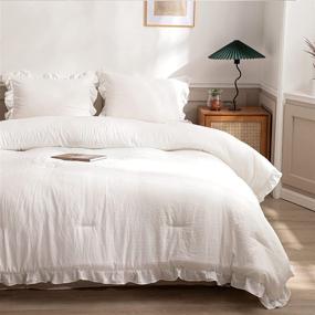 img 2 attached to 🛏️ White Comforter Set with Elegant Ruffle Fringe Design - Queen Size Bedding with Microfiber Filling - Includes 1 Comforter and 2 Pillow Shams (White, Offwhite)