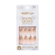 💅 goldfinger snow queen press on manicure - limited edition gel nail kit with long length, polish free mani (goldflake) logo