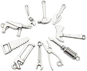 img 3 attached to 🔧 50pcs Assorted Antique Silver Tone 3D Tool Charms Collection - Hammer, Wrench, Saw, Pliers, Tape, Screwdriver, Construction (M028)