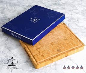 img 3 attached to 🔪 Bamboo Kitchen Cutting Board with Handles & Juice Groove - Reversible Thick Butcher Block for Meat, Vegetables, Cheeseboard - Ideal 16x12x1.75" Wood Cutting Board for Everyday Use!